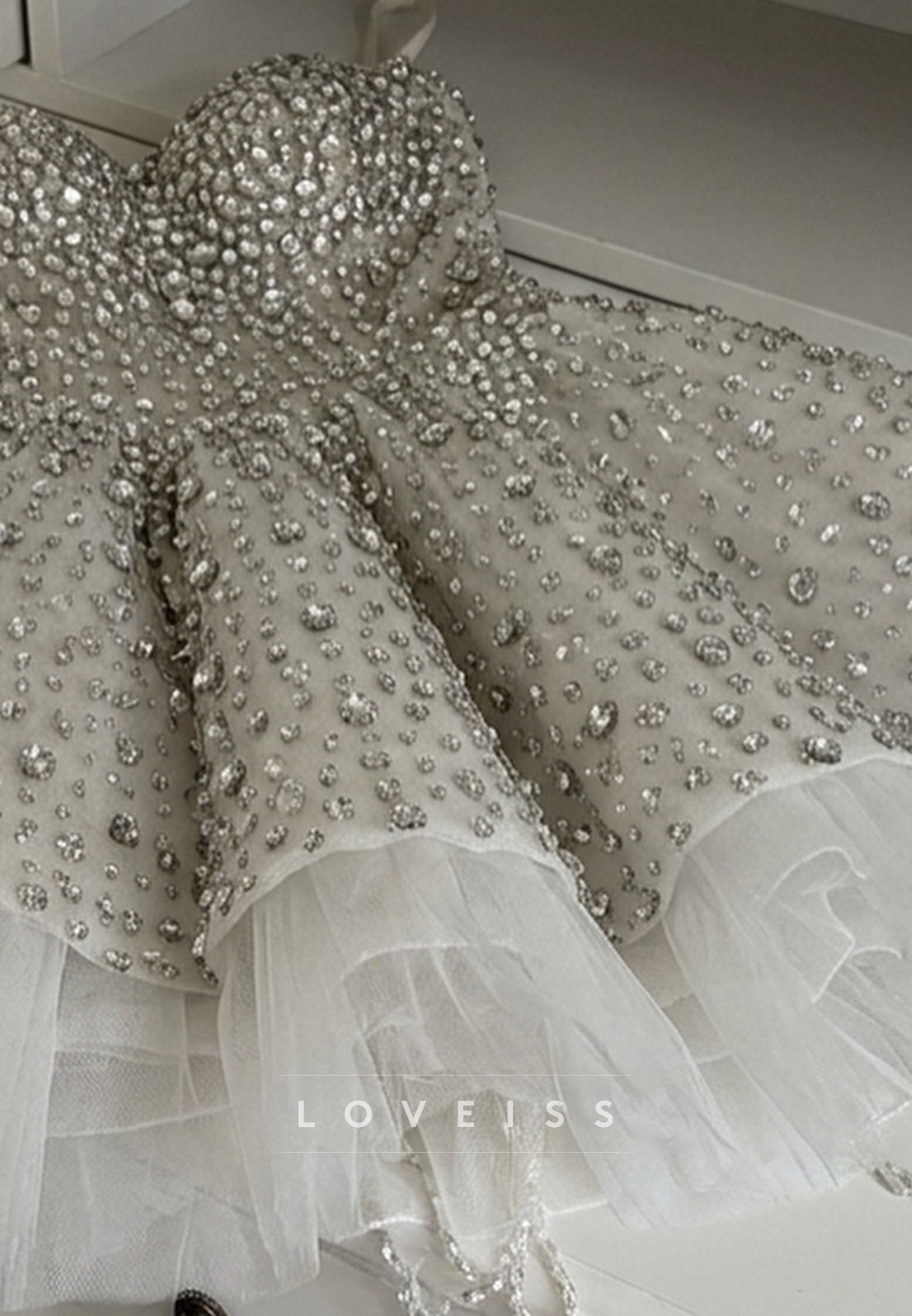 Crystal Embellished Sweetheart Tulle Mini Dress
