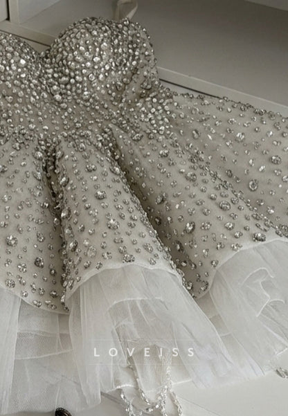 Crystal Embellished Sweetheart Tulle Mini Dress