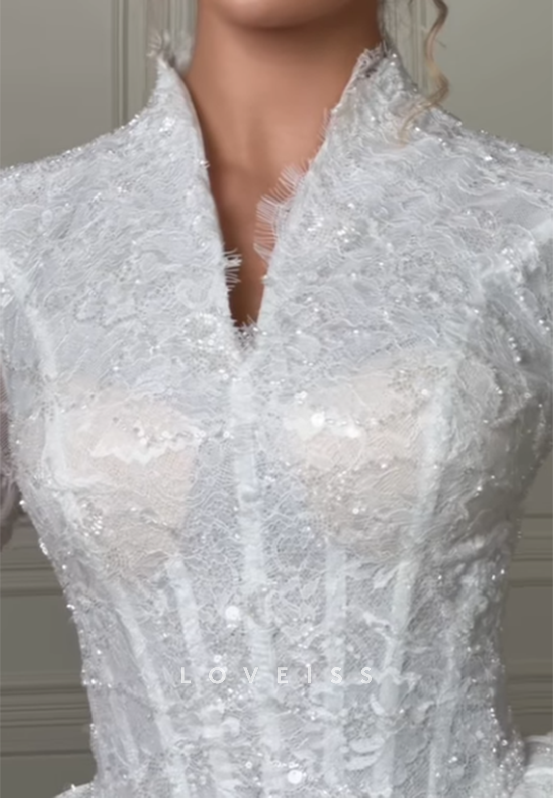 Lace High-Neck Ball Gown Wedding Dress