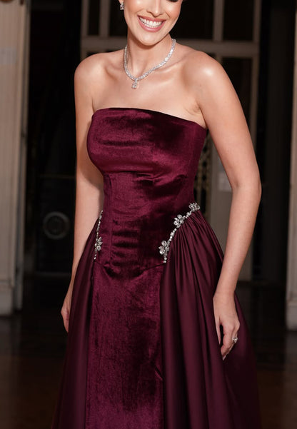 Strapless Velvet Bodice Gown with Crystal Accents