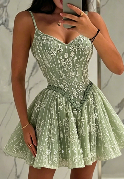 Beaded Embroidery Sweetheart A-Line Mini Dress