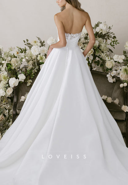 Off Shoulder Lace Sleeve A-Line Wedding Dress with Train