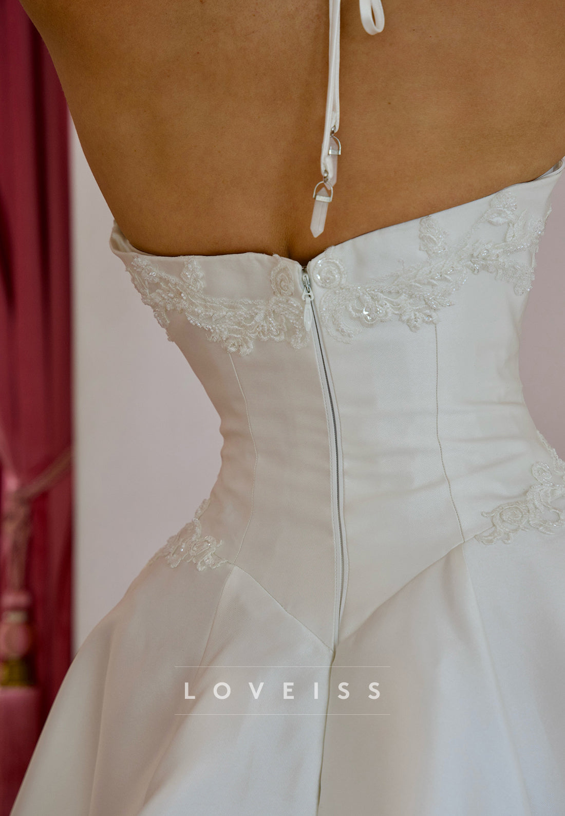 Crossed Halter Neck Satin Ball Gown Wedding Dress
