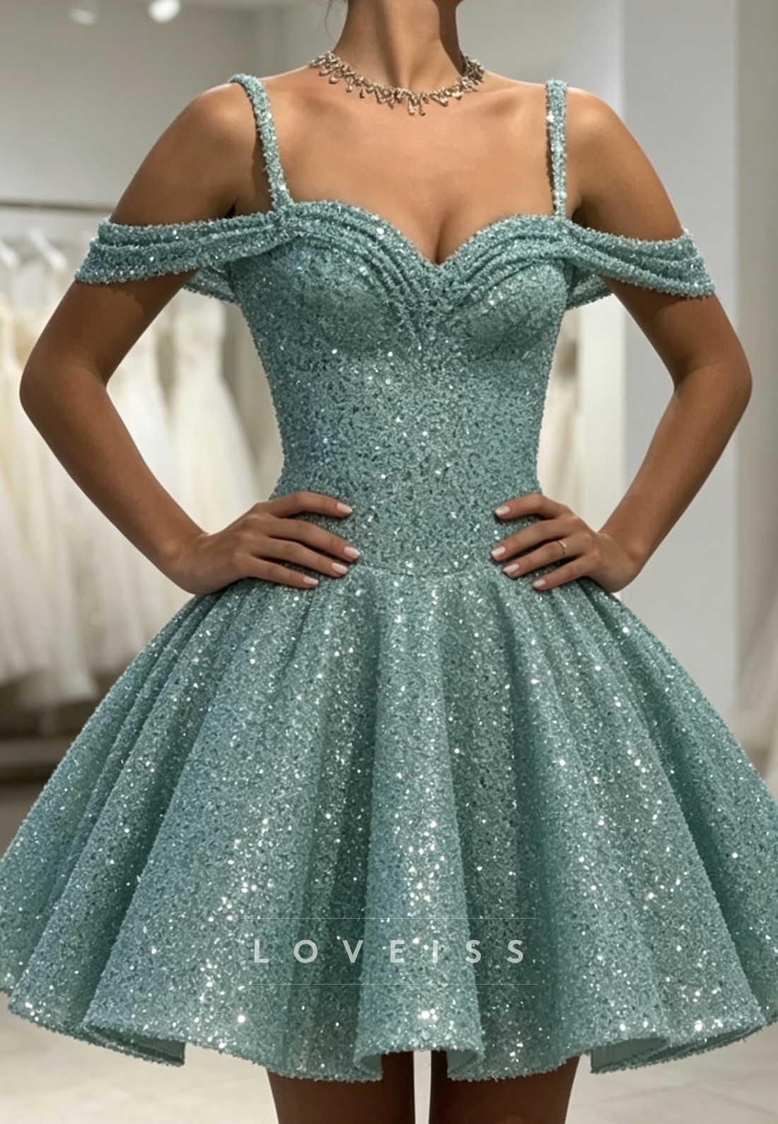 Off-The-Shoulder Sequined A-Line Homecoming Dress
