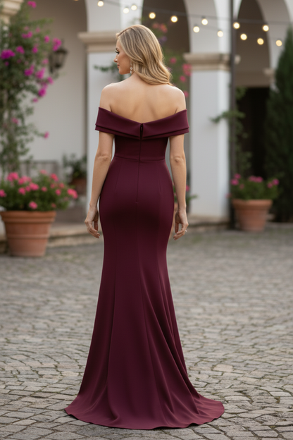 Off-Shoulder Mermaid Evening Gown with High Slit