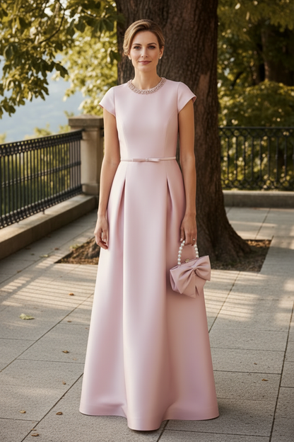 Beaded High Neck Satin A-Line Gown with Pockets