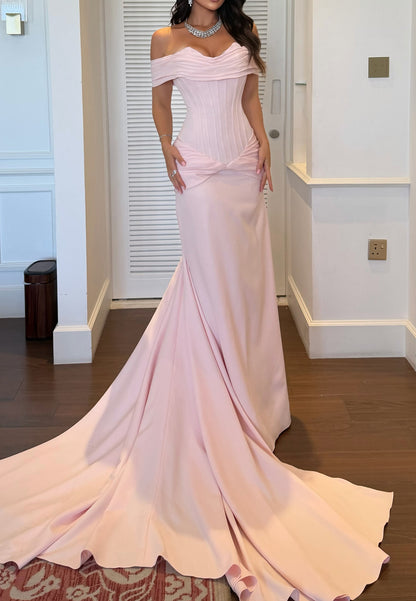 Off-the-Shoulder Corset Mermaid Gown with Train