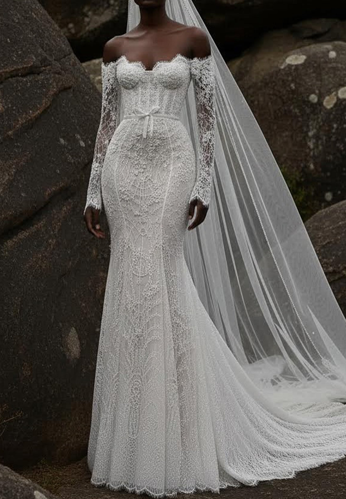 Off-Shoulder Lace Mermaid Wedding Dress