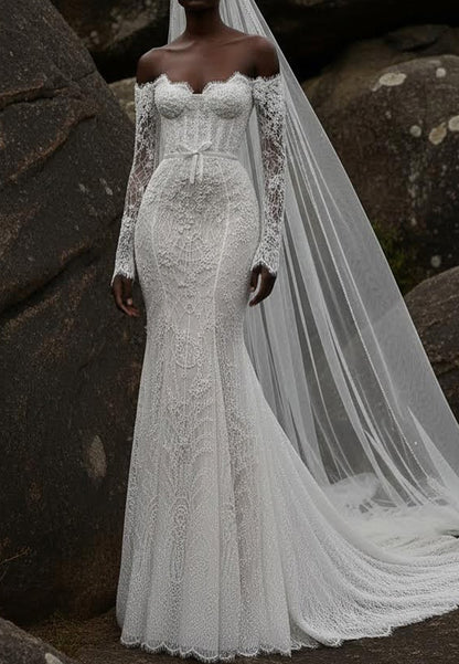Off-Shoulder Lace Mermaid Wedding Dress