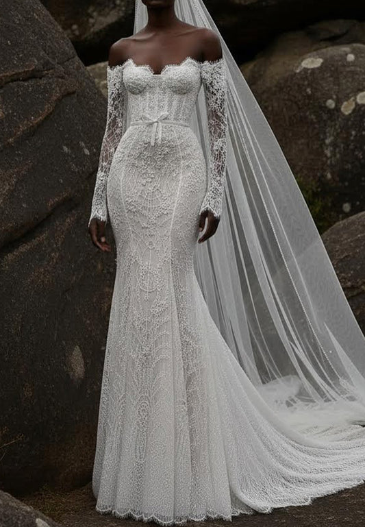 Off-Shoulder Lace Mermaid Wedding Dress
