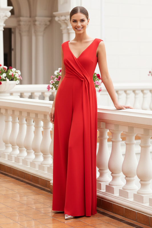 Asymmetrical Drape Wide-Leg Jumpsuit with Pockets