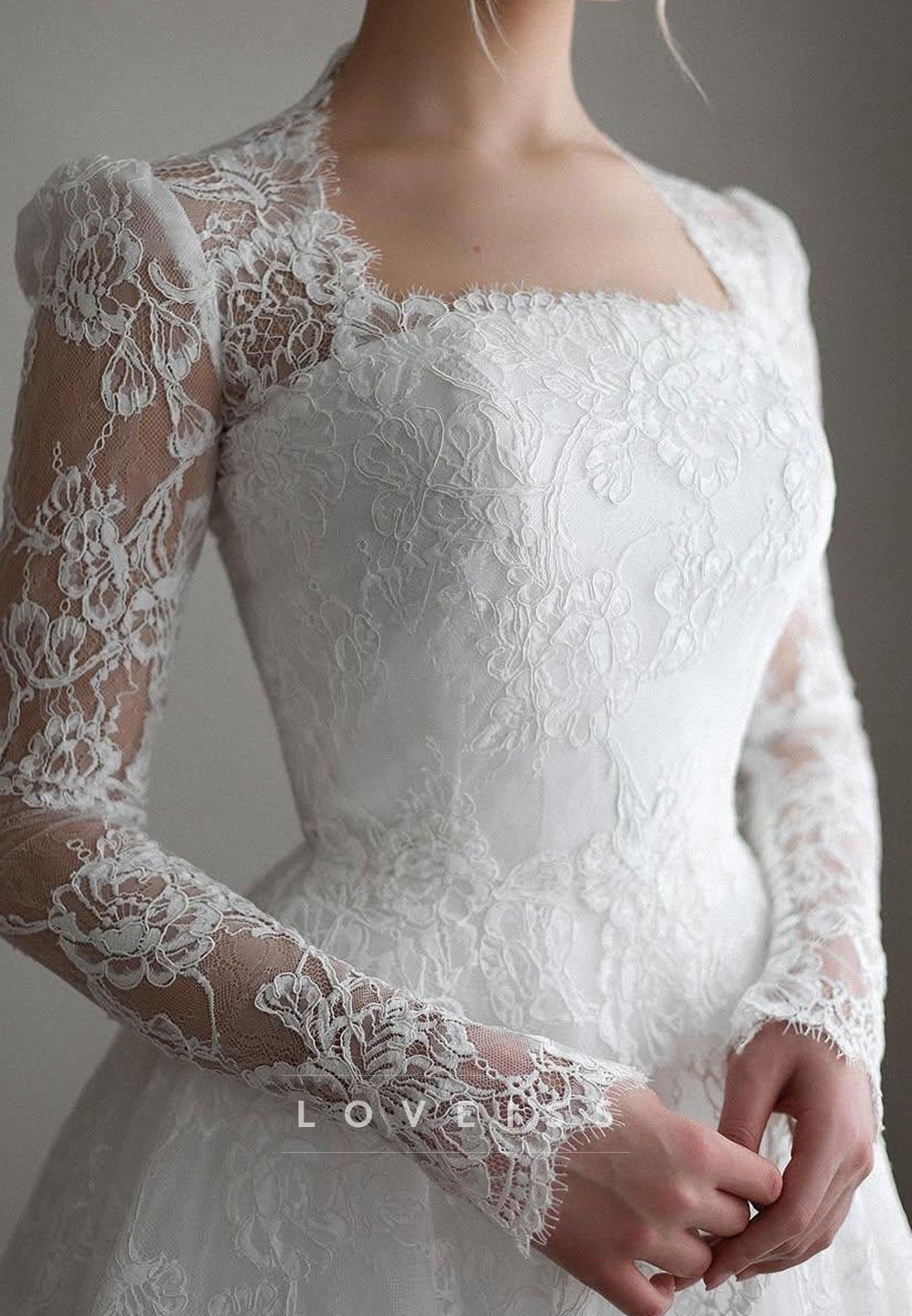 Long Sleeve High Neck A-Line Lace Wedding Gown
