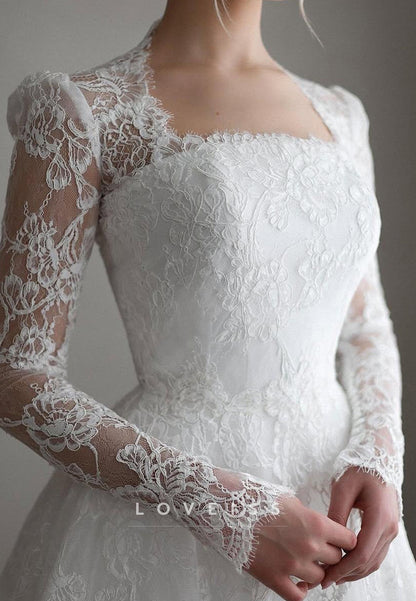 Long Sleeve High Neck A-Line Lace Wedding Gown