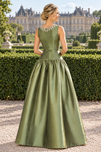 Embellished Neckline Drop-Waist Ball Gown