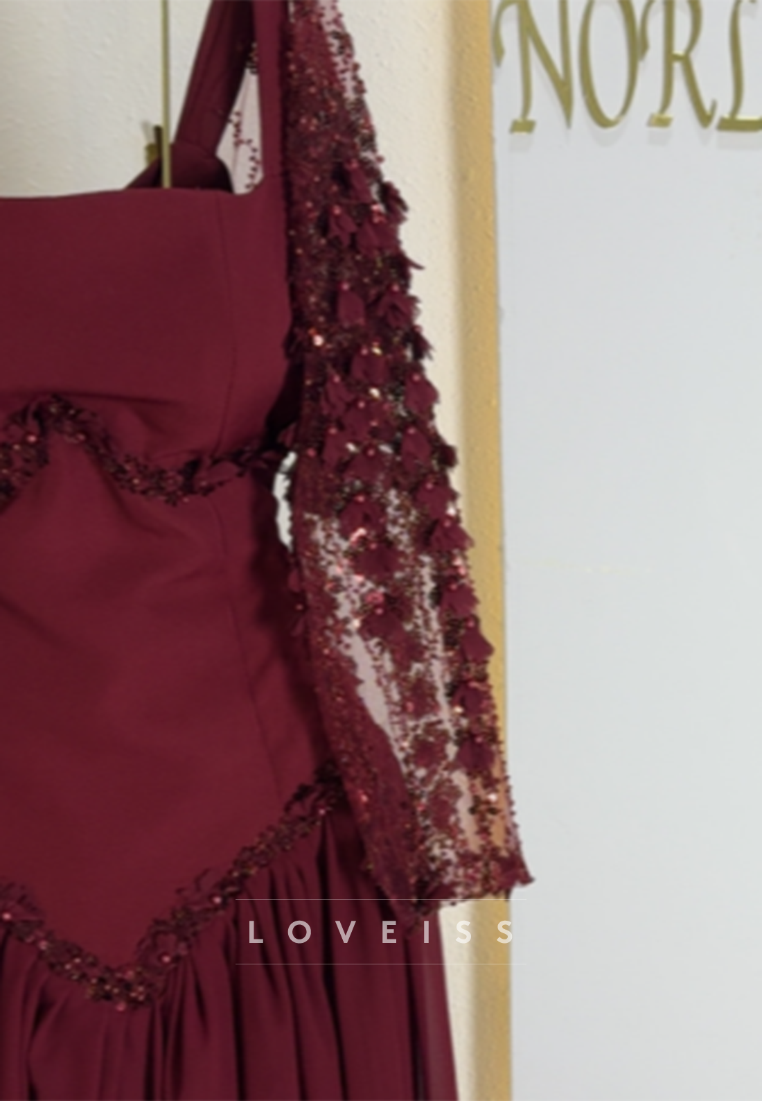 Long Sleeve Basque Waist Formal Gown with Beading