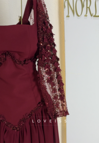 Long Sleeve Basque Waist Formal Gown with Beading