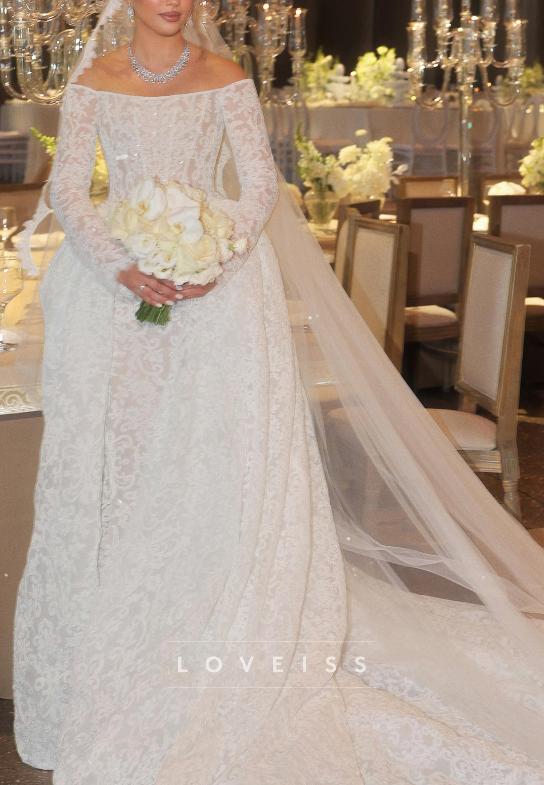 Off-the-Shoulder Long Sleeve Lace Wedding Dress