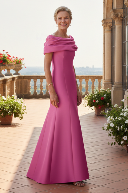 Off-The-Shoulder Satin Evening Gown with Back Bow
