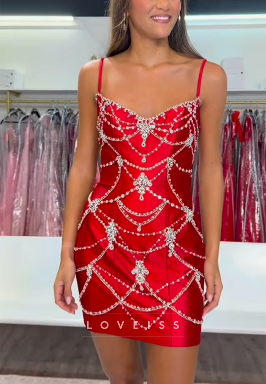 Satin Sweetheart Mini Dress with Crystal Draping