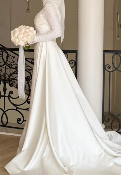 Illusion Lace High Neck Long Sleeve Wedding Gown