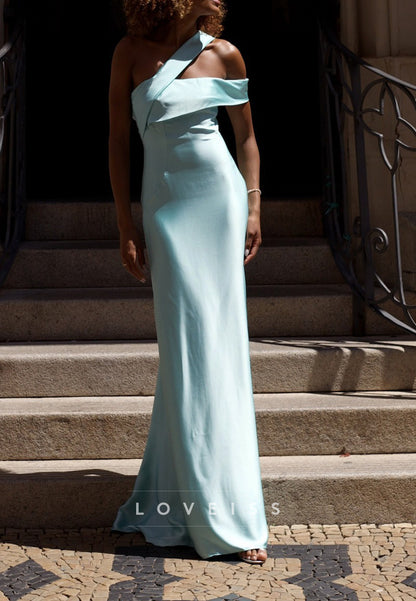 One-Shoulder Foldover Neckline Satin Gown