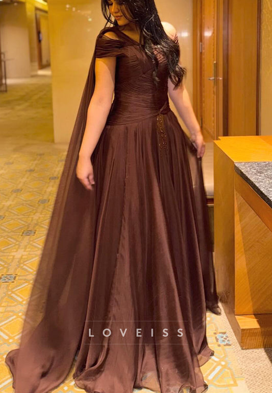 Off-Shoulder Cape A-Line Evening Gown