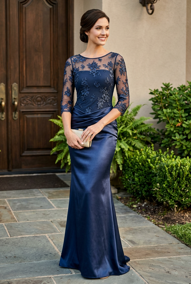 Embroidered Illusion Bodice Trumpet Gown