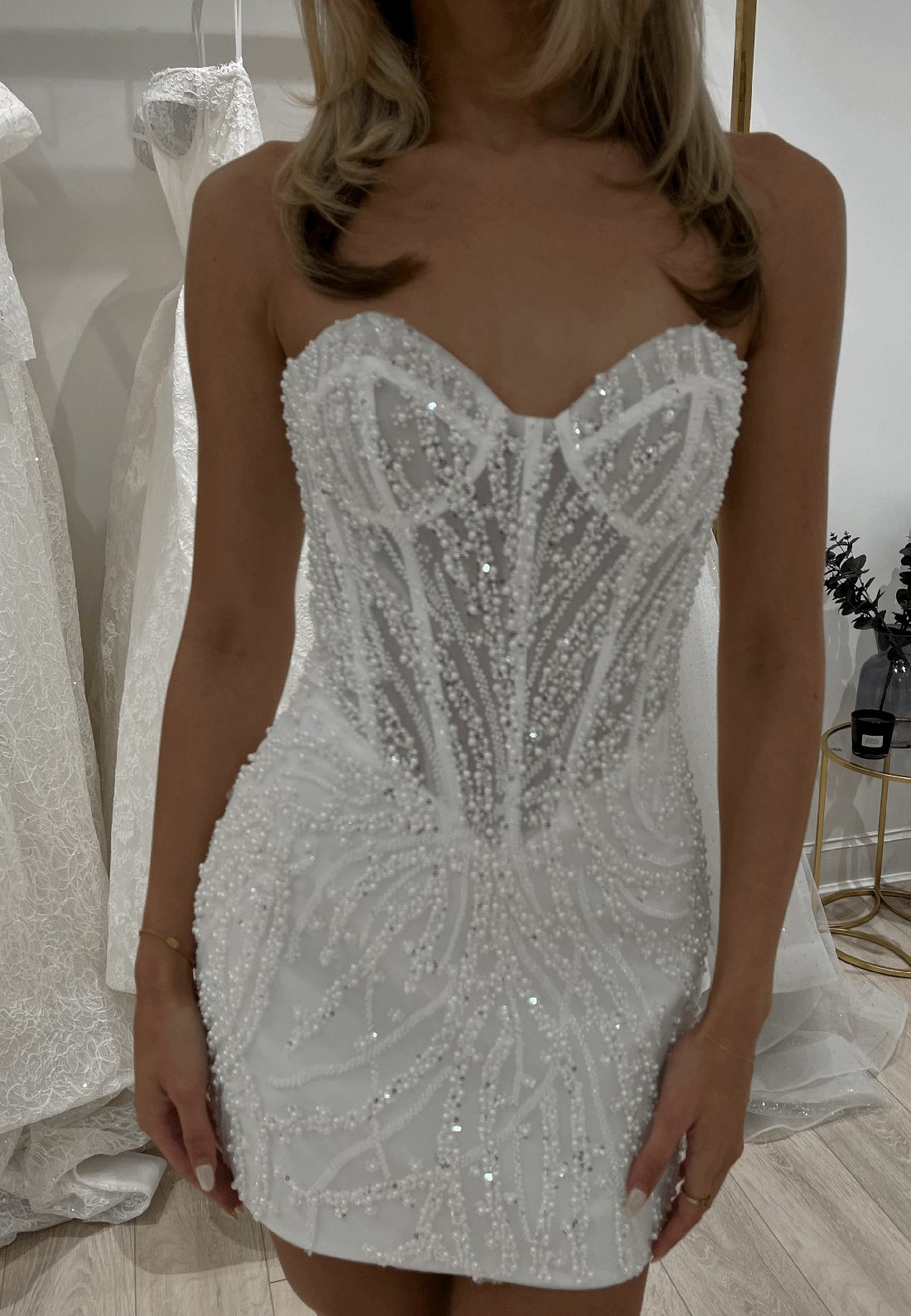 Strapless Beaded Corset Mini Dress