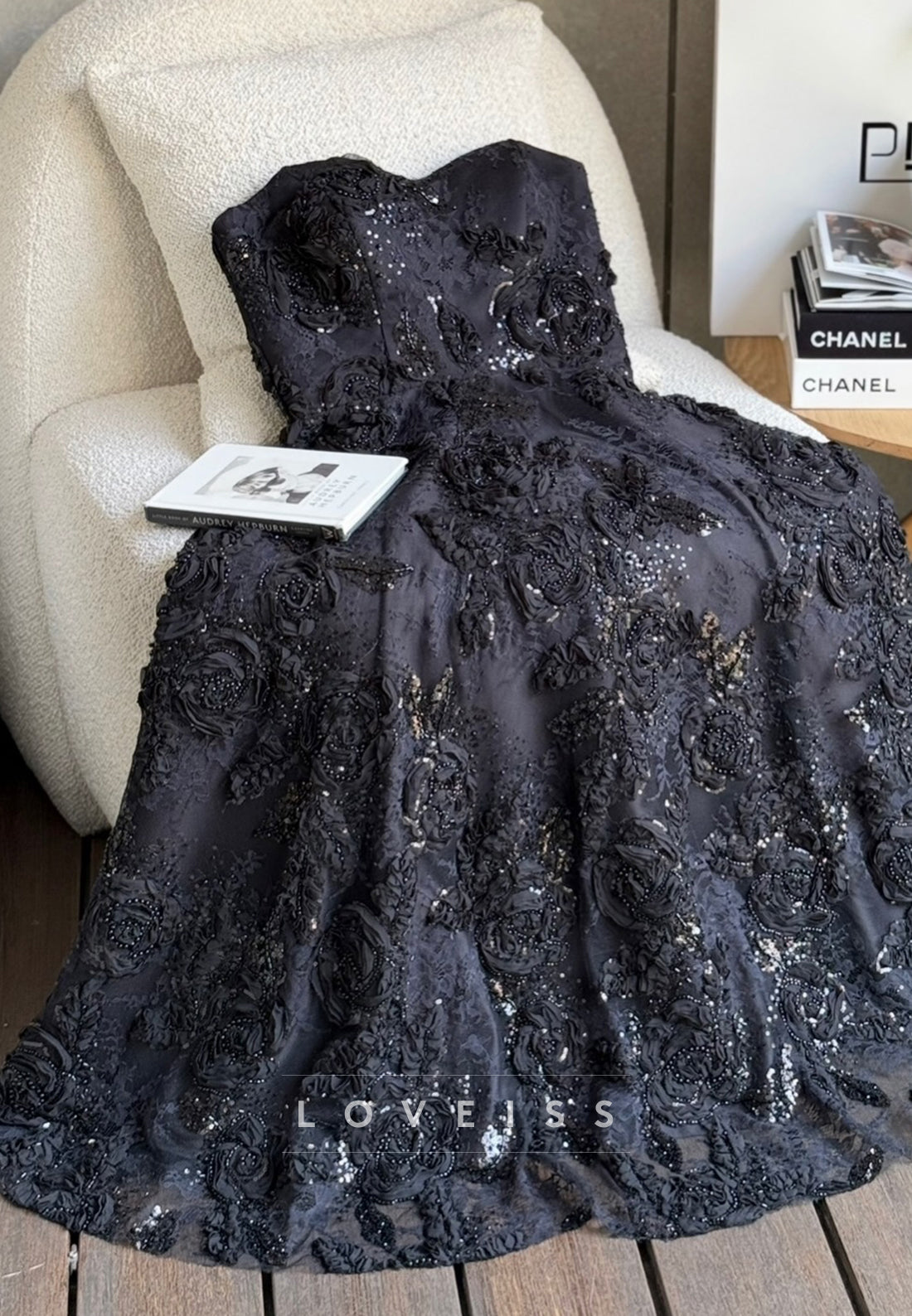 3D Floral Sequin Embellished Ball Gown Dress
