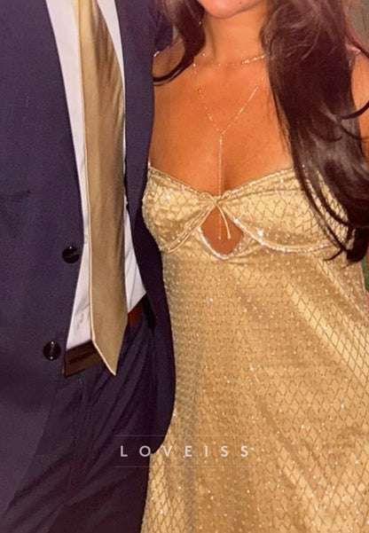 Sparkly Sequin Mesh Keyhole Mini Dress