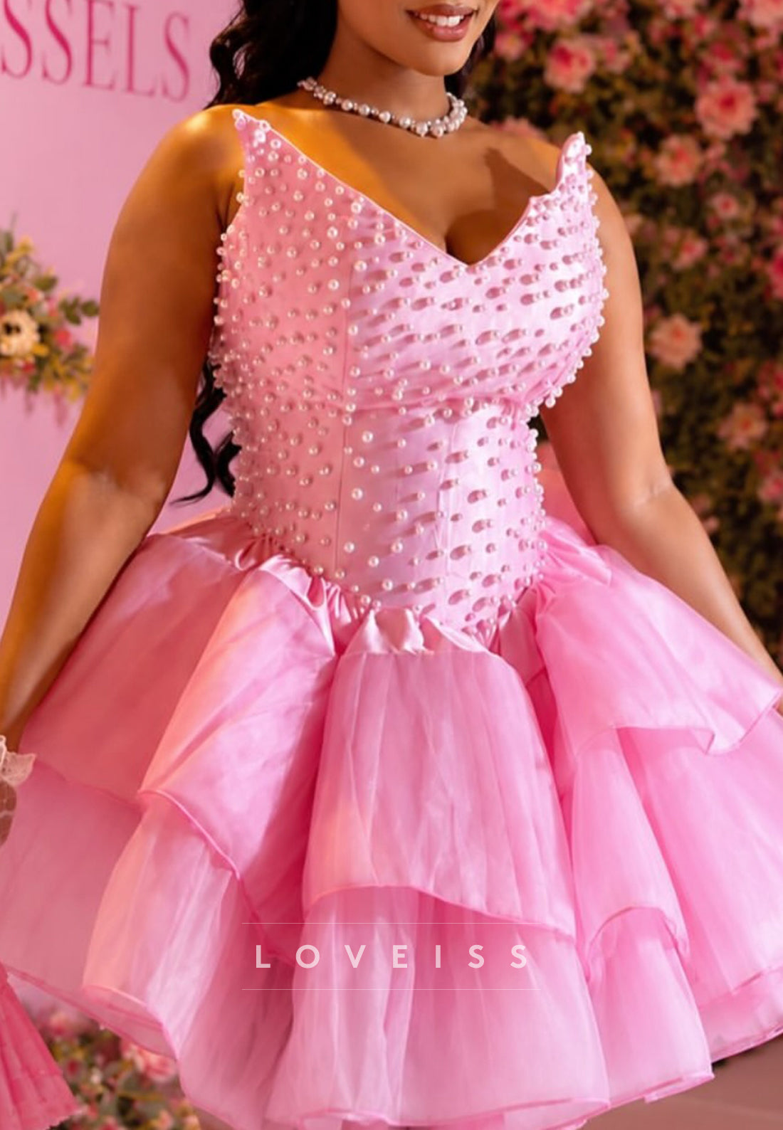 Pearl Corset Tiered Ruffle Mini Dress