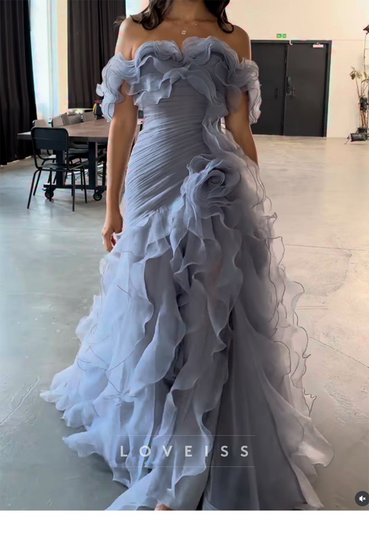 Off-the-Shoulder Ruffled Organza Evening Gown
