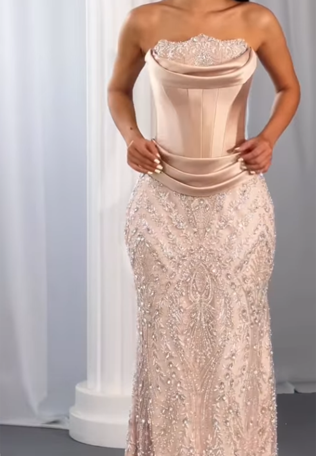 Corset Evening Gown with Beaded Skirt and Train