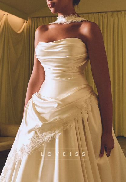 Strapless Ruched Satin Ball Gown Wedding Dress