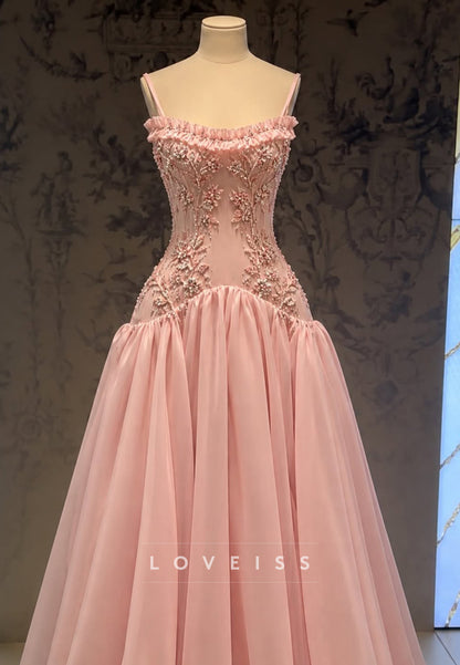 Beaded Corset Ball Gown with Ruffled Neckline