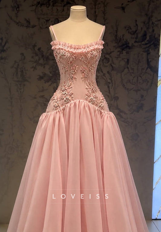 Beaded Corset Ball Gown with Ruffled Neckline