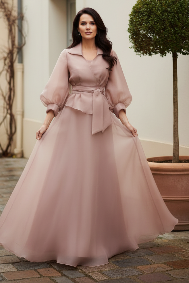 Organza A-Line Gown with Matching Wrap Jacket