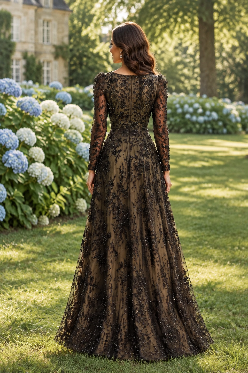 Sequin Lace Long Sleeve A-Line Evening Gown