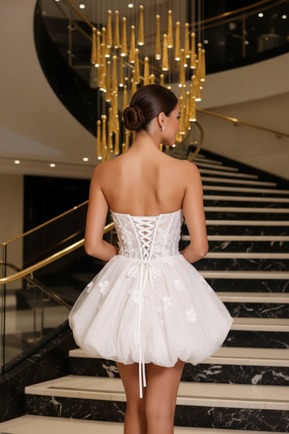Strapless Lace Corset Bubble Mini Dress