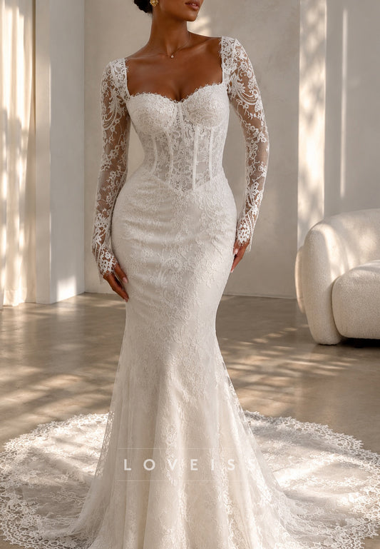 Long Sleeve Mermaid Lace Wedding Dress with Corset