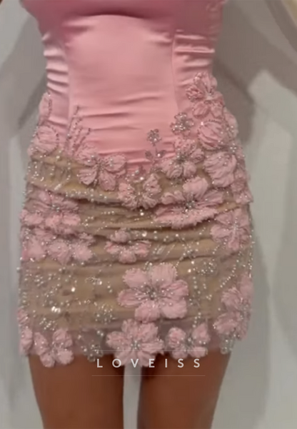 Strapless Sweetheart 3D Floral Applique Mini Dress