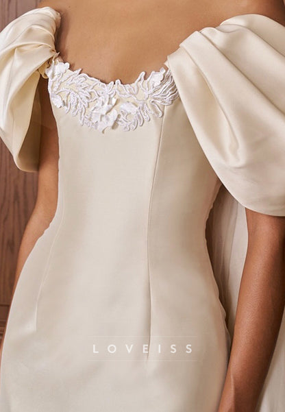 Off-Shoulder Satin Wedding Dress with Lace Applique Neckline