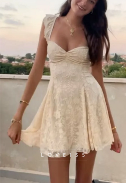 Lace Sweetheart Mini Dress with Ruffled Straps