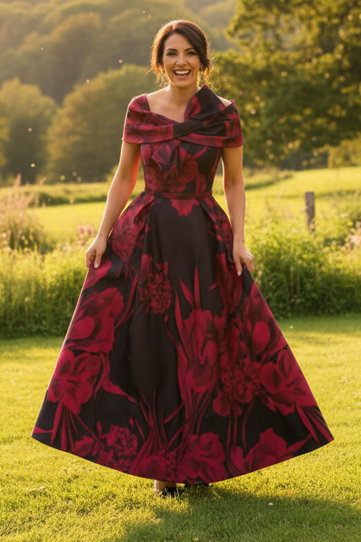 Floral Off-The-Shoulder A-Line Midi Dress