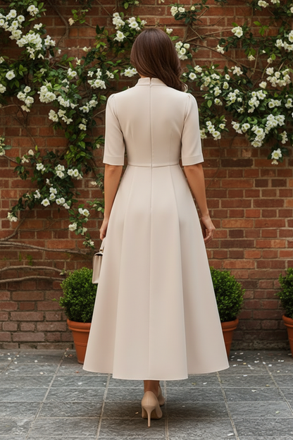 Vintage Inspired High Neck A-Line Midi Dress