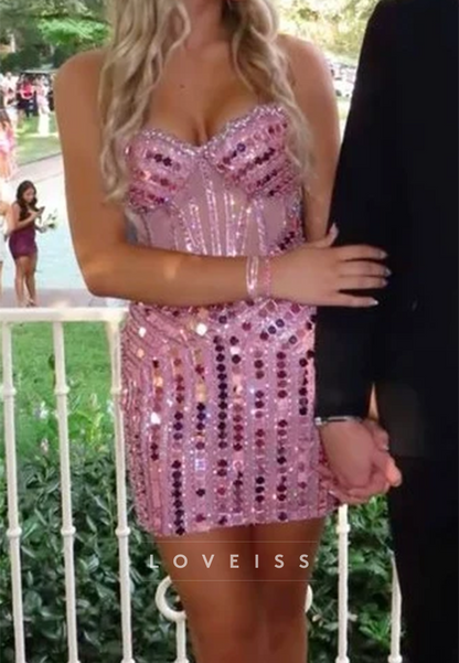 Sequin Corset Bodycon Mini Dress with Sweetheart Neckline