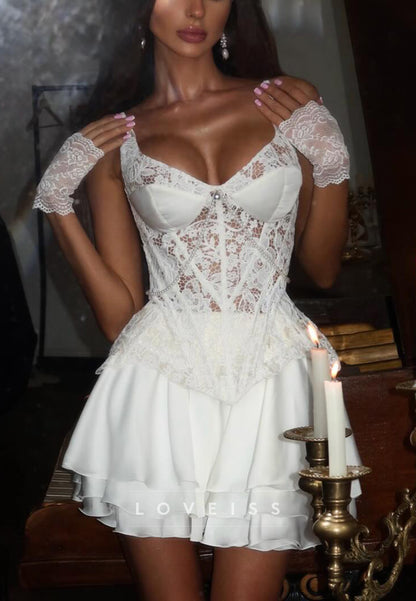 Lace Corset Bustier Mini Dress with Tiered Ruffle Skirt