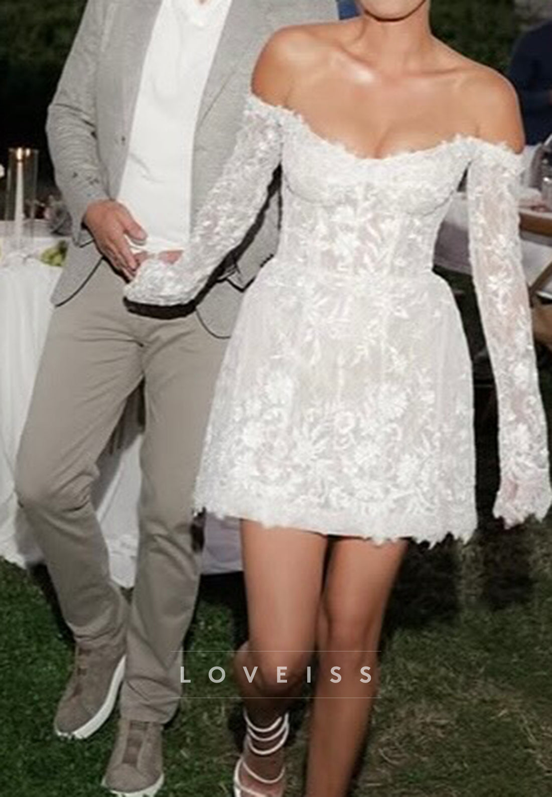 Off-the-Shoulder Lace Corset Mini Dress