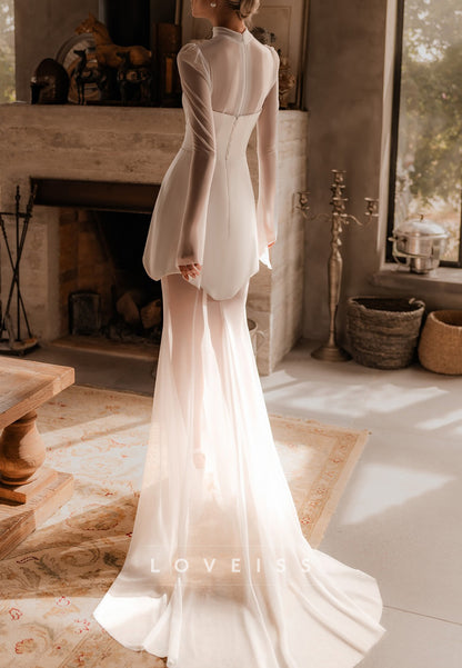 High Neck Illusion Long Sleeve Wedding Dress