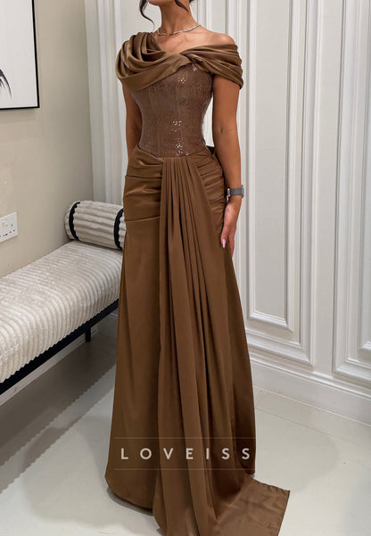 Sequined Corset Gown with Draped Satin Skirt